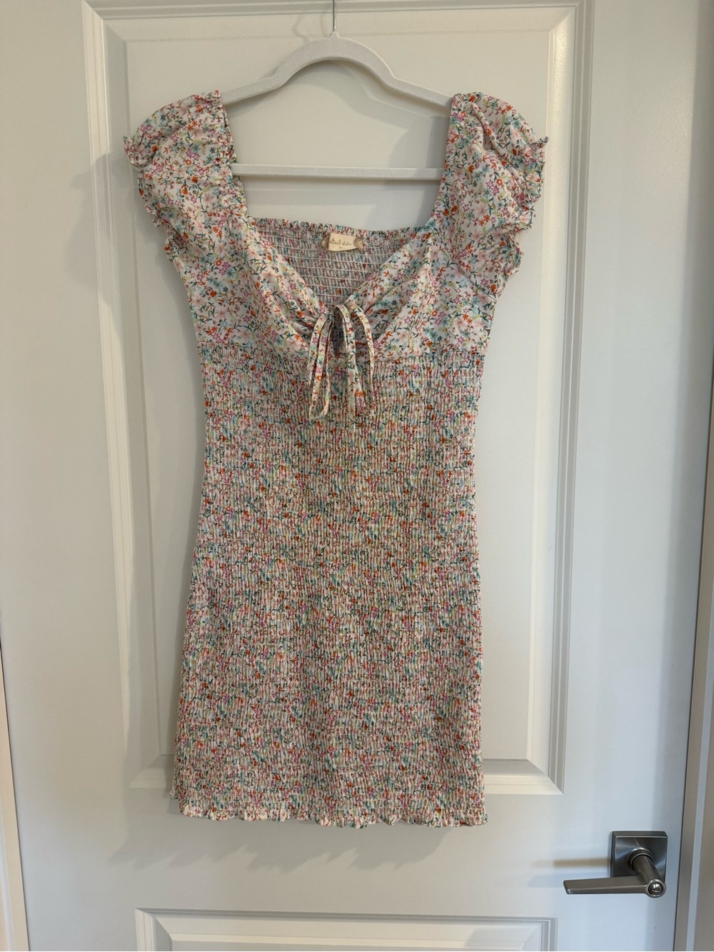 Altar'd State Multi Floral Smocked Mini Dress with Puff Sleeves